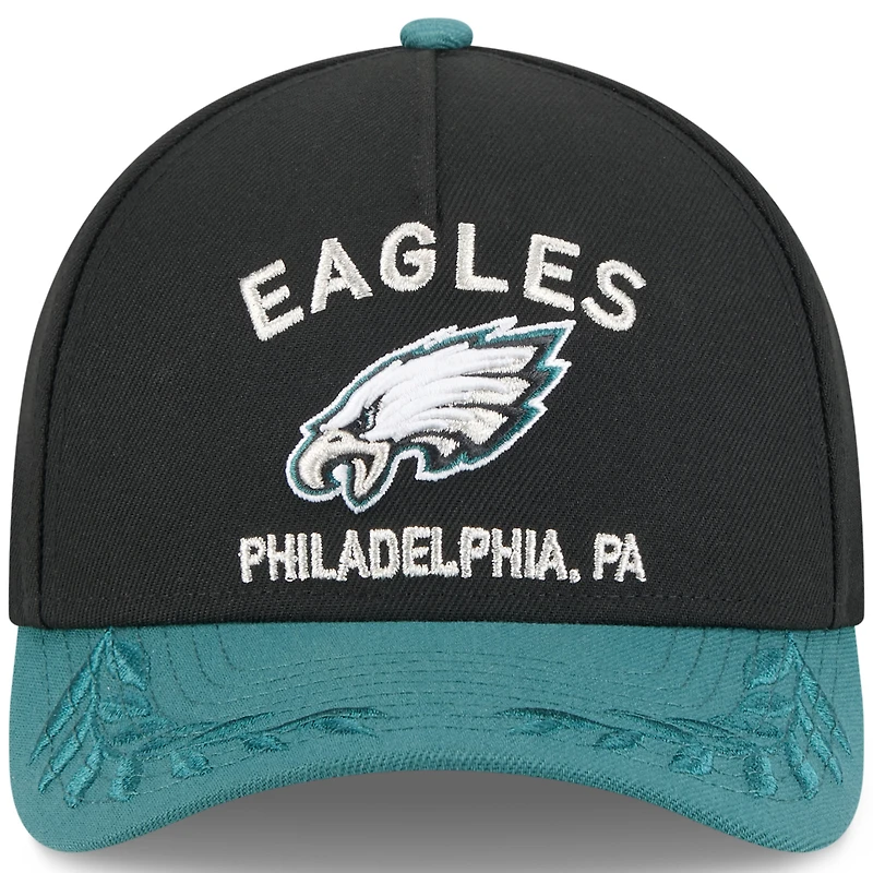 Men's New Era Black/Midnight Green Philadelphia Eagles 2025 NFL Draft 9FORTY M-Crown A-Frame Adjustable Hat
