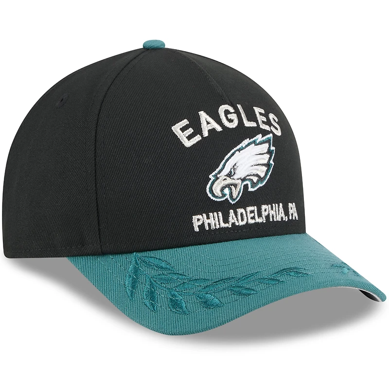 Men's New Era Black/Midnight Green Philadelphia Eagles 2025 NFL Draft 9FORTY M-Crown A-Frame Adjustable Hat