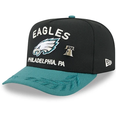 Men's New Era Black/Midnight Green Philadelphia Eagles 2025 NFL Draft On Stage A-Frame 59FIFTY Fitted Hat