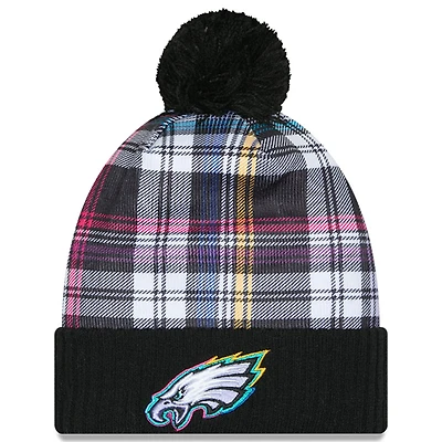 Men's New Era  Black Philadelphia Eagles 2024 NFL Crucial Catch Cuffed Knit Hat With Pom
