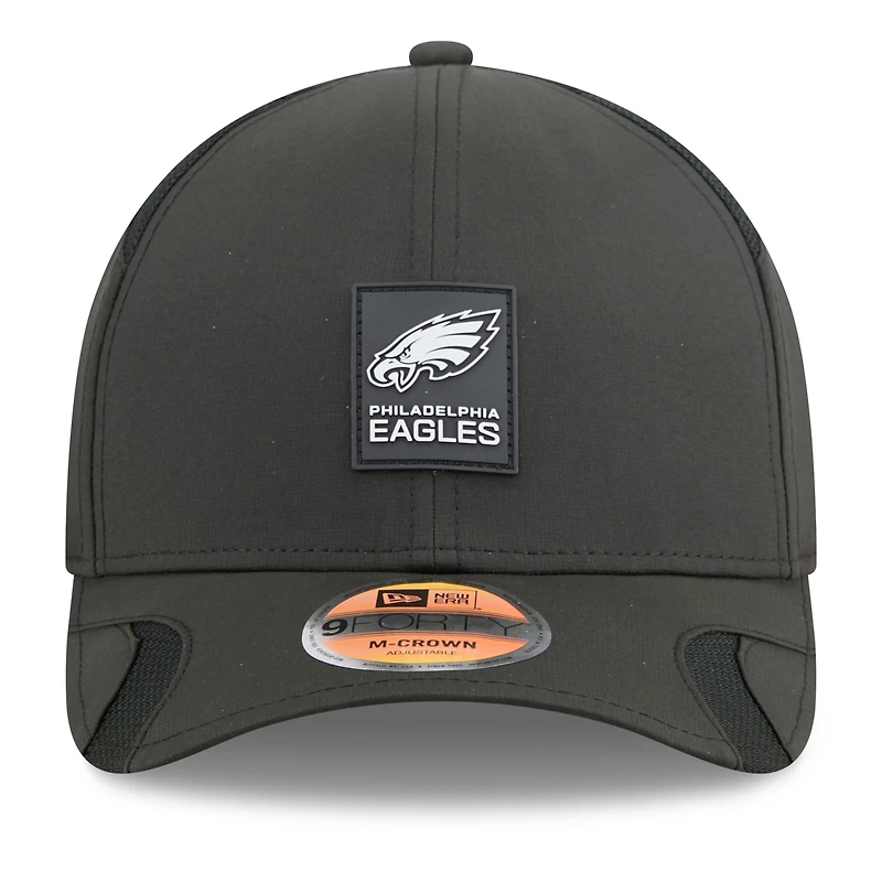 Casquette ajustable 9FORTY noire New Era pour homme, modèle 2025 Sideline des Eagles de Philadelphie