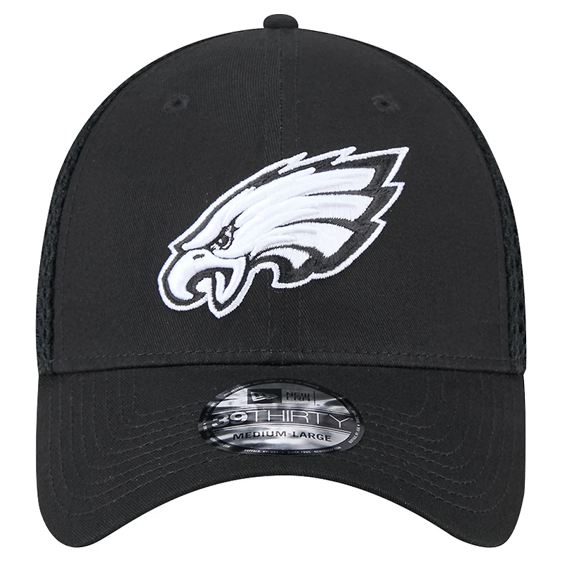 Casquette flexible 39THIRTY noire des Eagles de Philadelphie New Era pour hommes