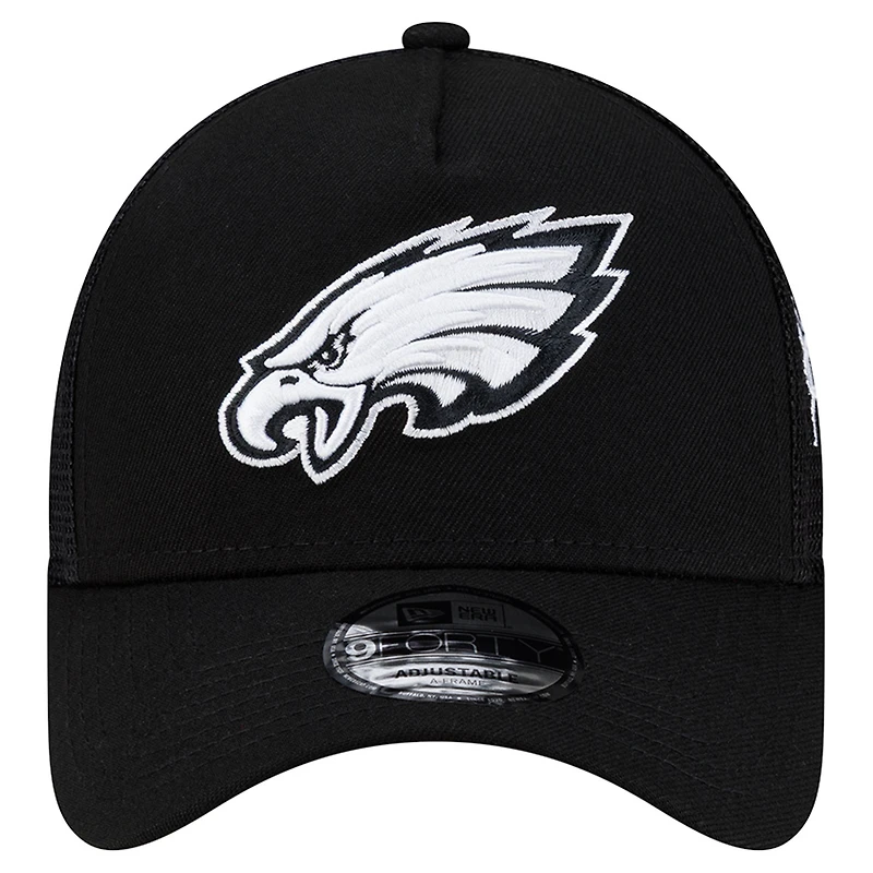 Men's New Era Black Philadelphia Eagles City Script 9FORTY A-Frame Adjustable Hat
