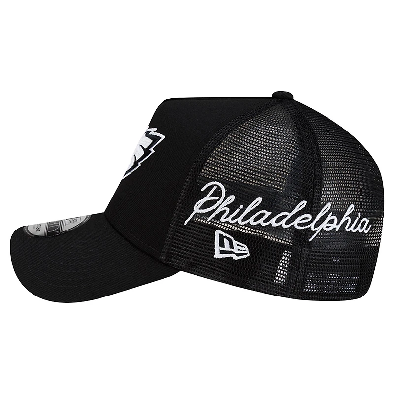 Men's New Era Black Philadelphia Eagles City Script 9FORTY A-Frame Adjustable Hat