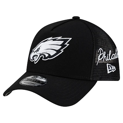 Men's New Era Black Philadelphia Eagles City Script 9FORTY A-Frame Adjustable Hat