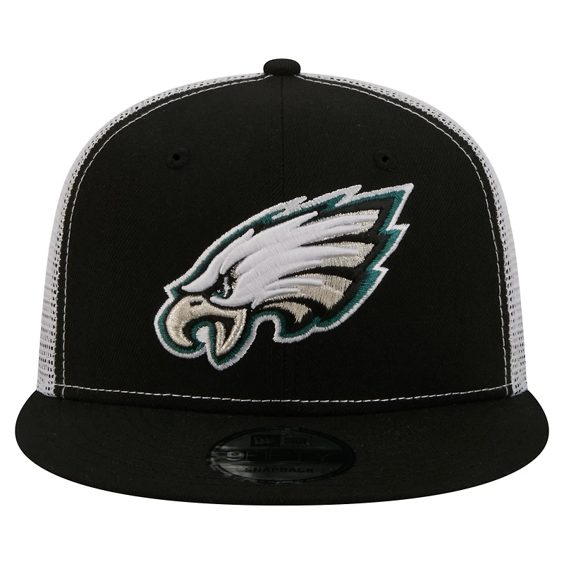 Men's New Era Black Philadelphia Eagles Core Team 9FIFTY Trucker Snapback Hat