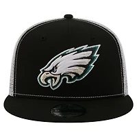 Men's New Era  Black Philadelphia Eagles Core Team 9FIFTY Trucker Snapback Hat