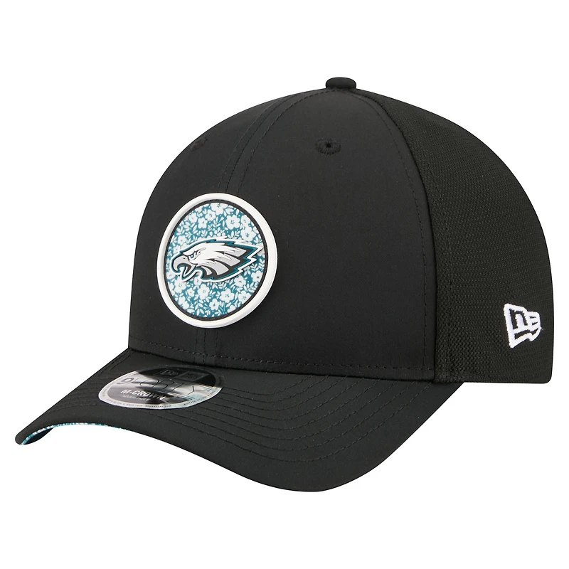 Casquette trucker ajustable New Era noire Philadelphia Eagles 9FORTY M-Crown à motif floral pour homme