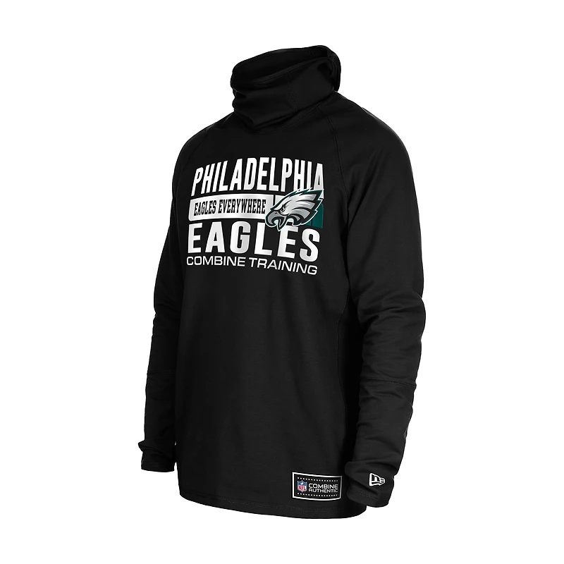 Sweat à capuche fonctionnel noir New Era pour homme avec cagoule et rayures des Philadelphia Eagles