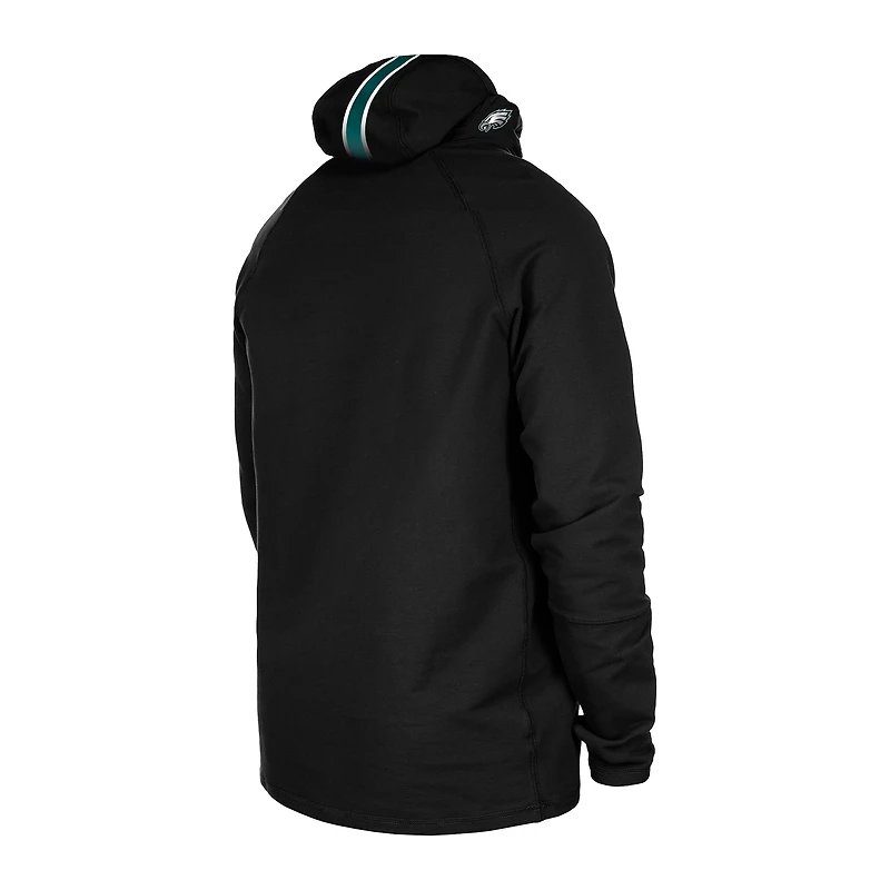 Sweat à capuche fonctionnel noir New Era pour homme avec cagoule et rayures des Philadelphia Eagles