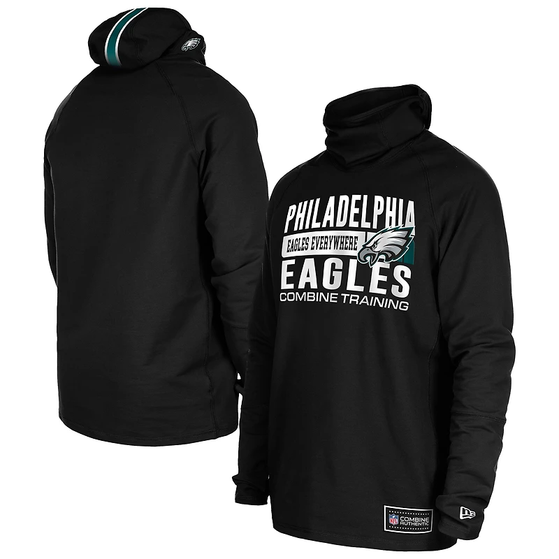 Sweat à capuche fonctionnel noir New Era pour homme avec cagoule et rayures des Philadelphia Eagles