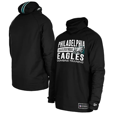 Sweat à capuche fonctionnel noir New Era pour homme avec cagoule et rayures des Philadelphia Eagles