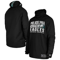 Sweat à capuche fonctionnel noir New Era pour homme avec cagoule et rayures des Philadelphia Eagles