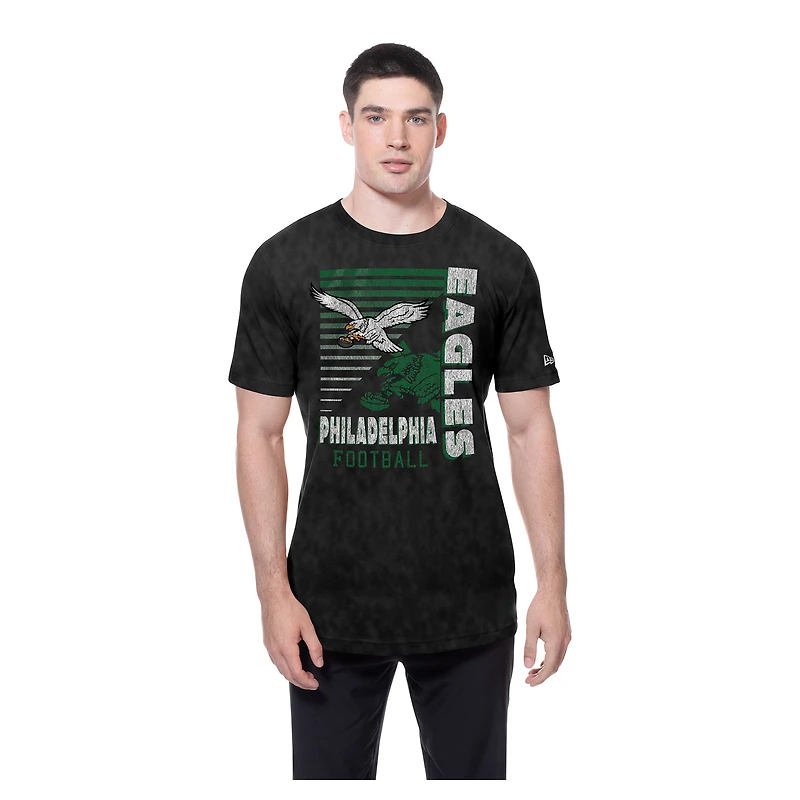 Men's New Era Black Philadelphia Eagles Retro Logo Enzyme Washed Oversized T-Shirt