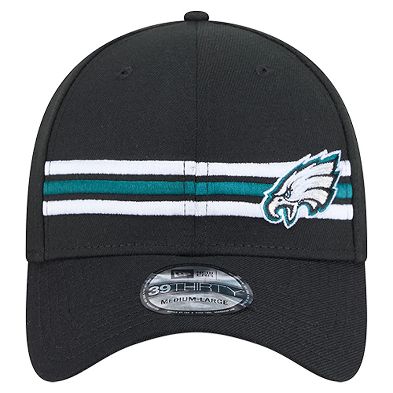 Casquette New Era noire à rayures Philadelphia Eagles 39THIRTY Flex pour homme