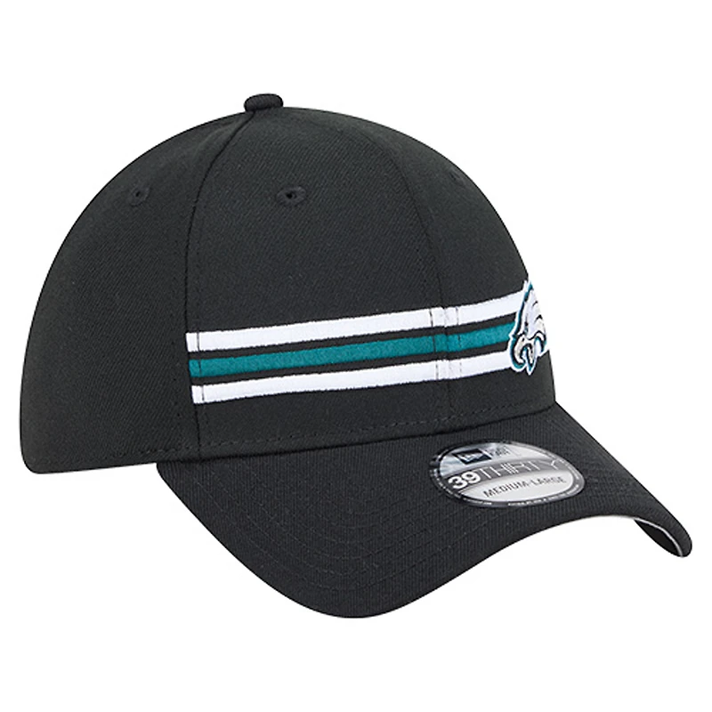 Casquette New Era noire à rayures Philadelphia Eagles 39THIRTY Flex pour homme