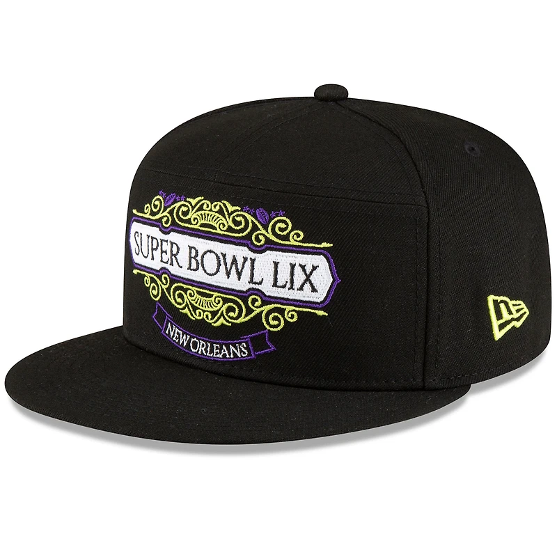 Casquette à visière plate 9FIFTY noire New Era Philadelphia Eagles Super Bowl LIX Tarmac pour homme