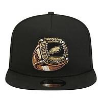 Men's New Era Black Philadelphia Eagles Super Bowl Ring 9FIFTY A-Frame Adjustable Hat