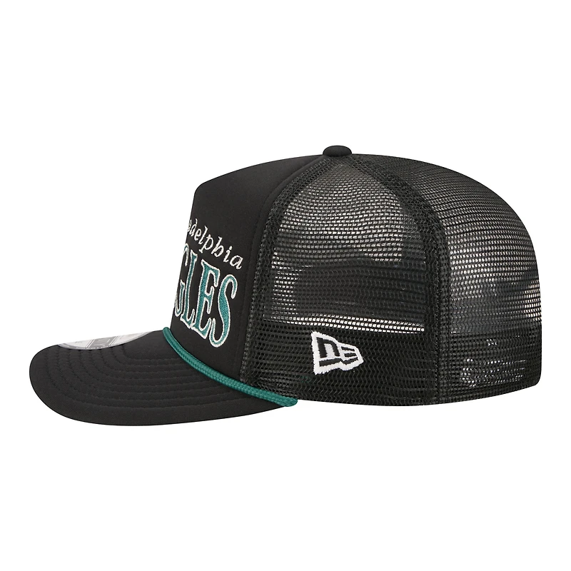 Casquette ajustable New Era noire Philadelphia Eagles Throwback Foam 19TWENTY pour homme