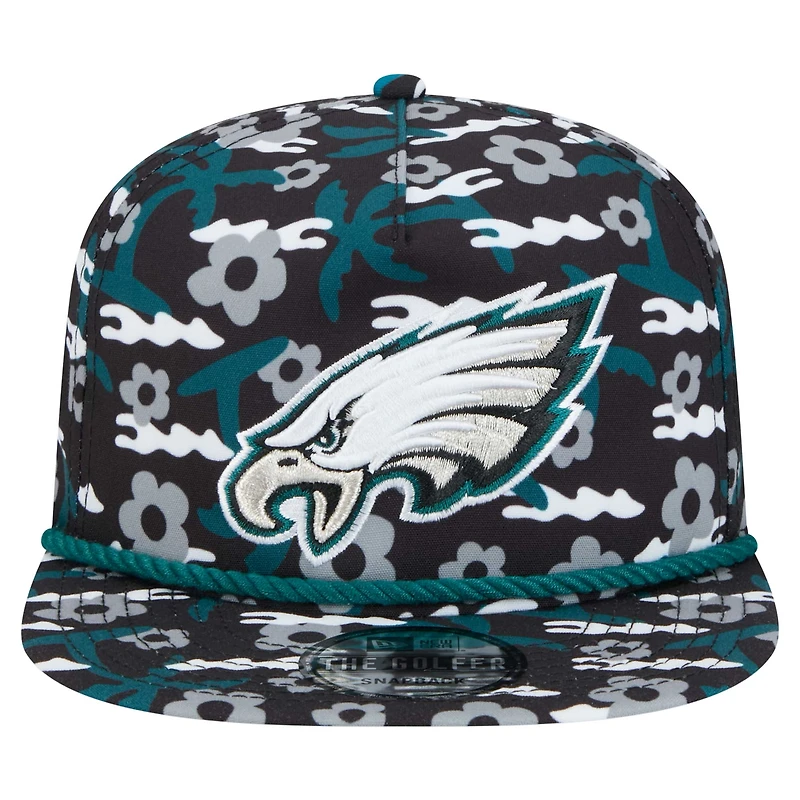 Men's New Era Black Philadelphia Eagles Wakey Wakey Golfer Snapback Hat