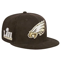 Casquette ajustée 59FIFTY en velours côtelé marron Philadelphia Eagles de New Era pour homme