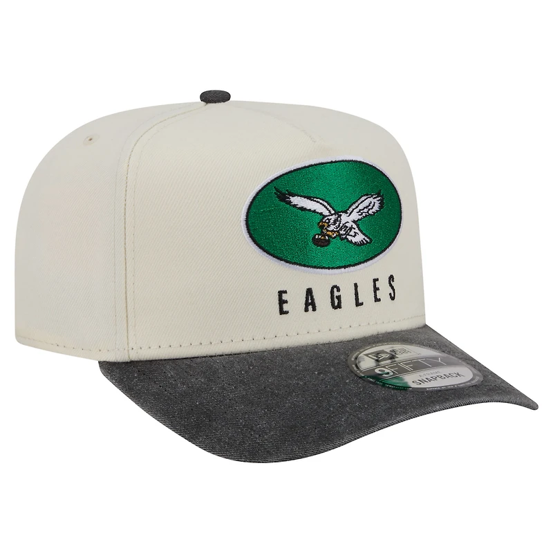 Men's New Era Cream/Black Philadelphia Eagles Washed A-Frame 9FIFTY Snapback Hat