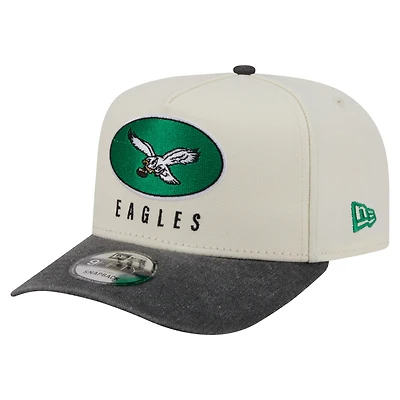 Casquette snapback New Era 9FIFTY pour homme, crème/noir, Philadelphia Eagles, modèle A-Frame délavé