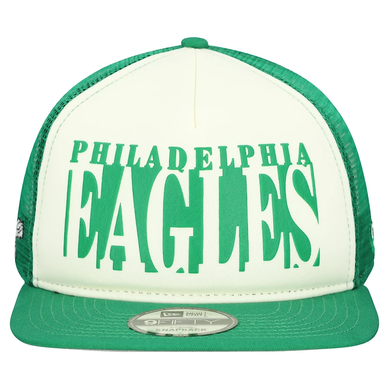 Men's New Era Cream/Kelly Green Philadelphia Eagles Throwback Cutout A-Frame 9FIFTY Snapback Hat