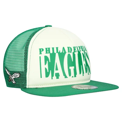 Men's New Era Cream/Kelly Green Philadelphia Eagles Throwback Cutout A-Frame 9FIFTY Snapback Hat