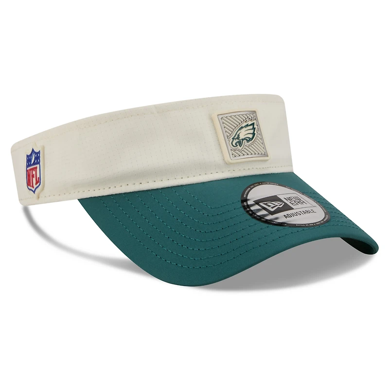 Casquette New Era pour homme, couleur crème/vert nuit, Philadelphia Eagles, camp d'entraînement NFL 2026, visière ajustable