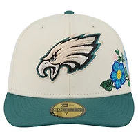 Casquette ajustée 59FIFTY à fleurs ton sur des Eagles de Philadelphie New Era pour homme, crème/vert nuit