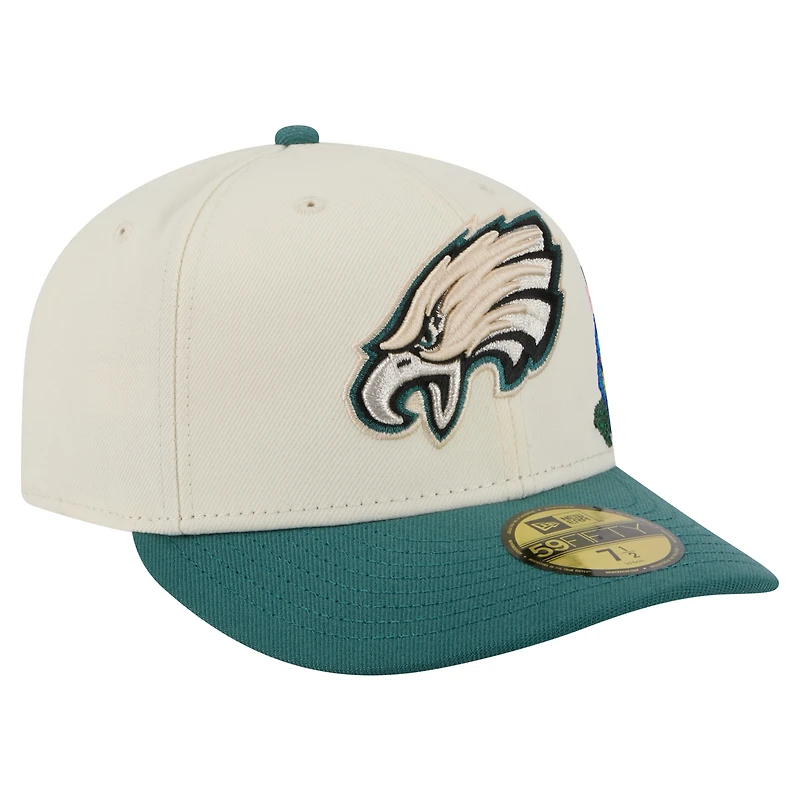 Casquette ajustée 59FIFTY à fleurs ton sur des Eagles de Philadelphie New Era pour homme, crème/vert nuit