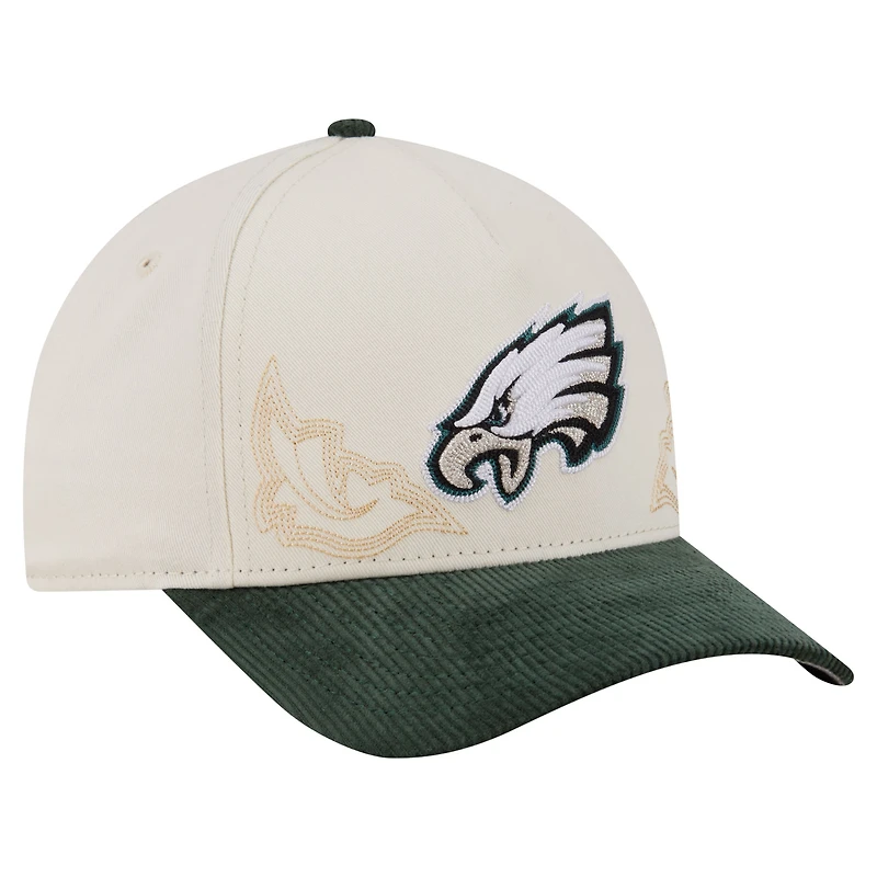 Men's New Era  Cream/Midnight Green Philadelphia Eagles Western 9FORTY A-Frame Adjustable Hat