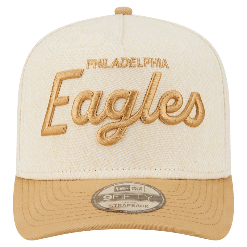 Men's New Era Cream Philadelphia Eagles Herringbone 9FIFTY A-Frame Snapback Hat