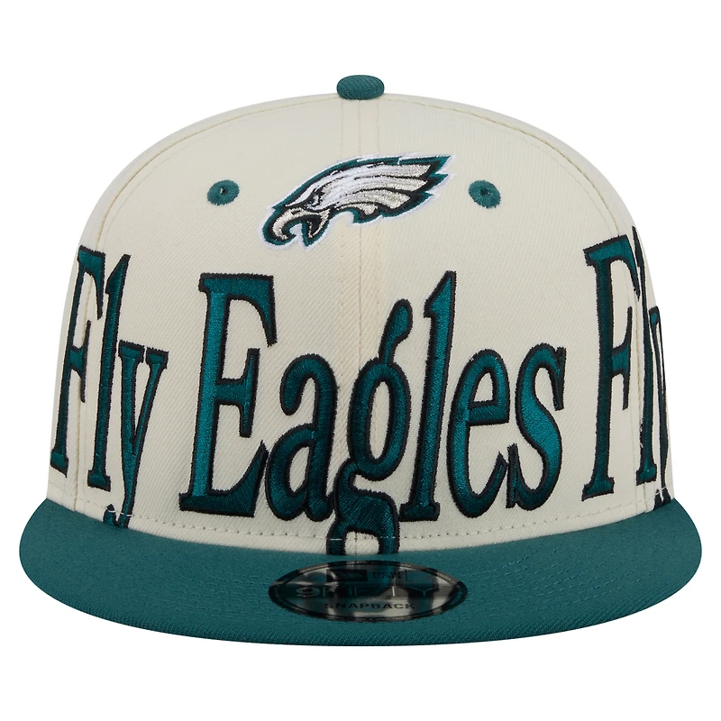 Men's New Era Cream Philadelphia Eagles Oversized Slogan 9FIFTY Snapback Hat