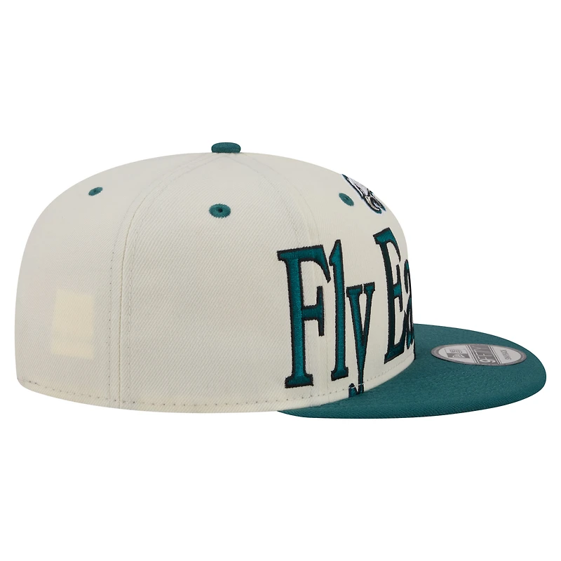 Men's New Era Cream Philadelphia Eagles Oversized Slogan 9FIFTY Snapback Hat