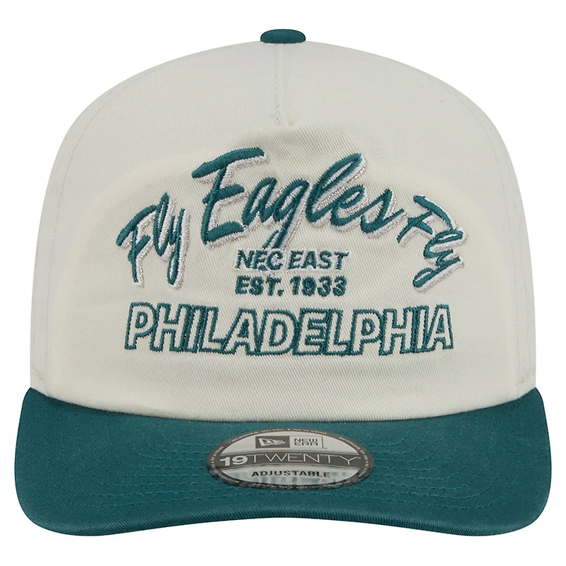 Men's New Era Cream Philadelphia Eagles Script 19TWENTY Adjustable Hat