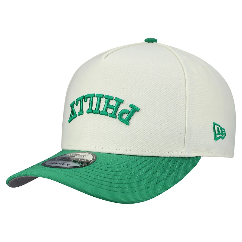 Men's New Era Cream Philadelphia Eagles Upside Down 9FIFTY A-Frame Snapback Hat