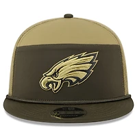 Casquette snapback 9FIFTY à panneau fendu New Era vert foncé pour homme, motif Philadelphia Eagles 2025 Salute to Service