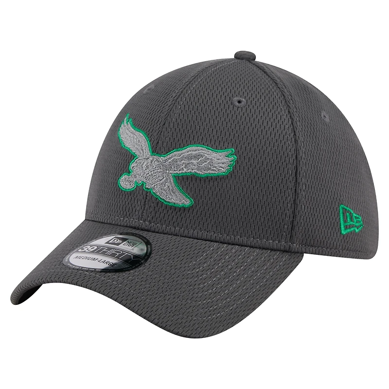 Casquette New Era 39THIRTY Flex graphite pour homme avec logo rétro des Philadelphia Eagles