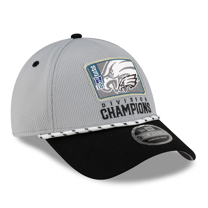 Men's New Era Gray/Black Philadelphia Eagles 2025 NFC East Division Champions Locker Room Trophy Collection 9FORTY Adjustable Hat
