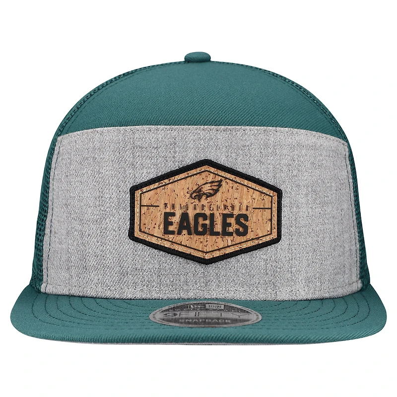 Men's New Era  Gray/Midnight Green Philadelphia Eagles Cork Split Panel 9FIFTY Trucker Snapback Hat