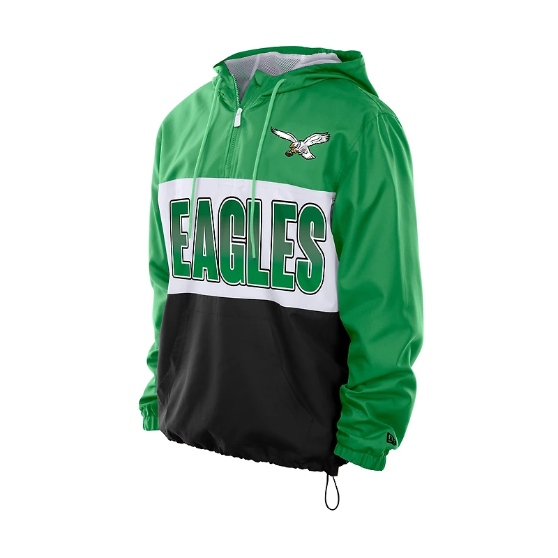 Men's New Era Green Philadelphia Eagles Ripstop Quarter-Zip Hooded Windbreaker