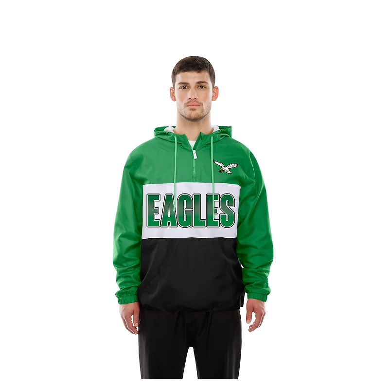 Men's New Era Green Philadelphia Eagles Ripstop Quarter-Zip Hooded Windbreaker