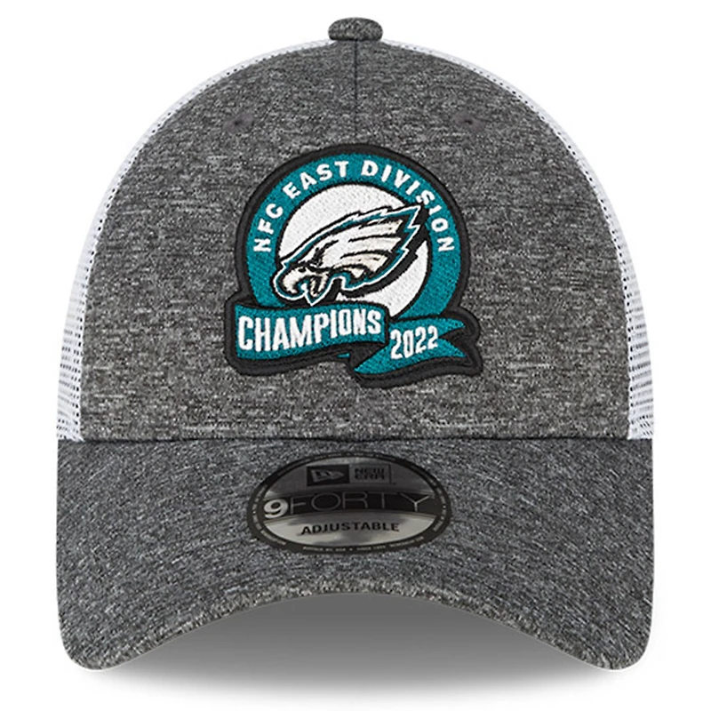Casquette ajustable 9FORTY pour hommes New Era Heather Grey Philadelphia Eagles 2022 NFC East Division Champions Locker Room