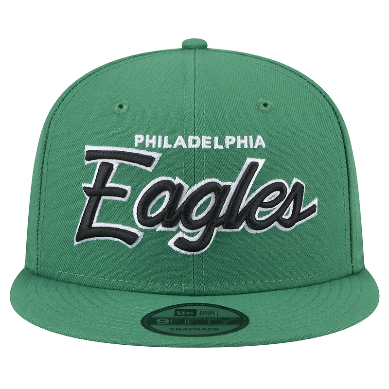 Men's New Era Kelly Green Philadelphia Eagles Main Script 9FIFTY Snapback Hat