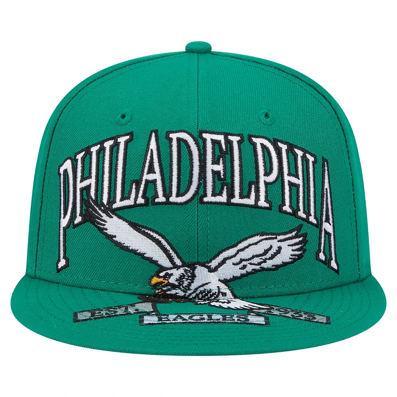 Casquette ajustée surdimensionnée 59FIFTY New Era vert Kelly pour homme des Philadelphia Eagles