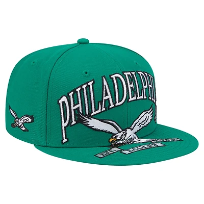 Men's New Era Kelly Green Philadelphia Eagles Throwback Oversized 59FIFTY Fitted Hat