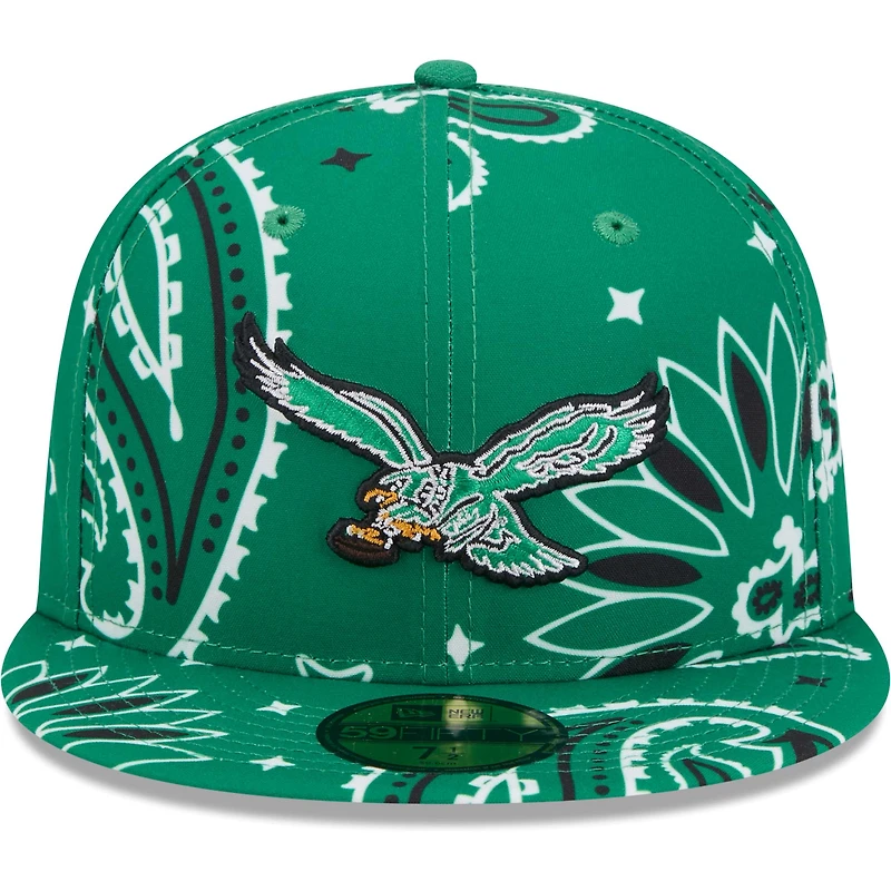 Casquette ajustée 59FIFTY Throwback Paisley des Philadelphia Eagles New Era Kelly Green pour hommes