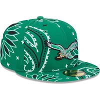 Casquette ajustée 59FIFTY Throwback Paisley des Philadelphia Eagles New Era Kelly Green pour hommes